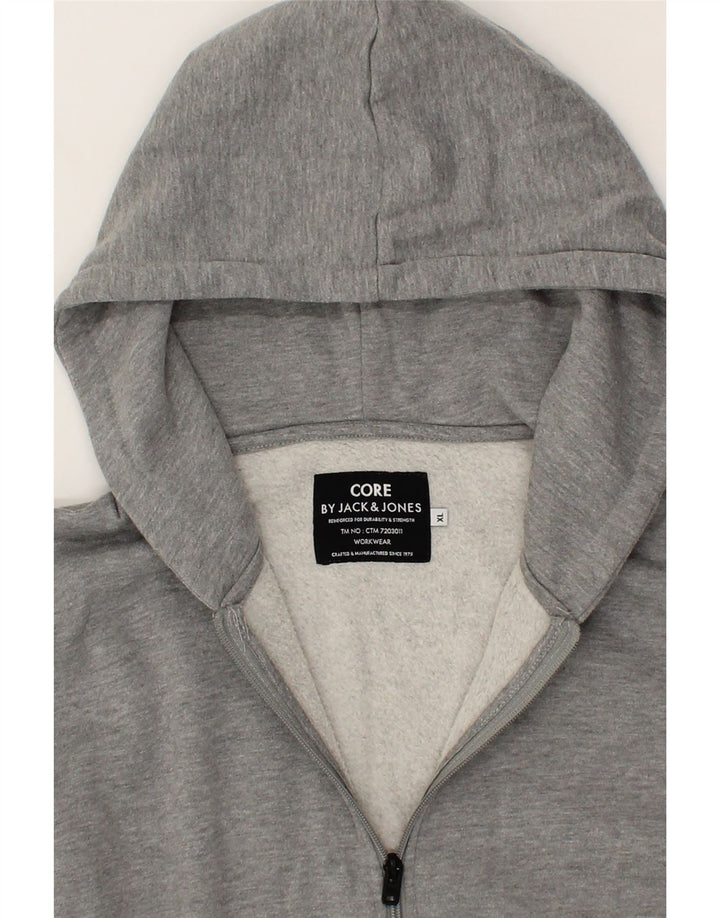 JACK & JONES Mens Zip Hoodie Sweater XL Grey Striped Polyester Vintage Jack & Jones and Second-Hand Jack & Jones from Messina Hembry 