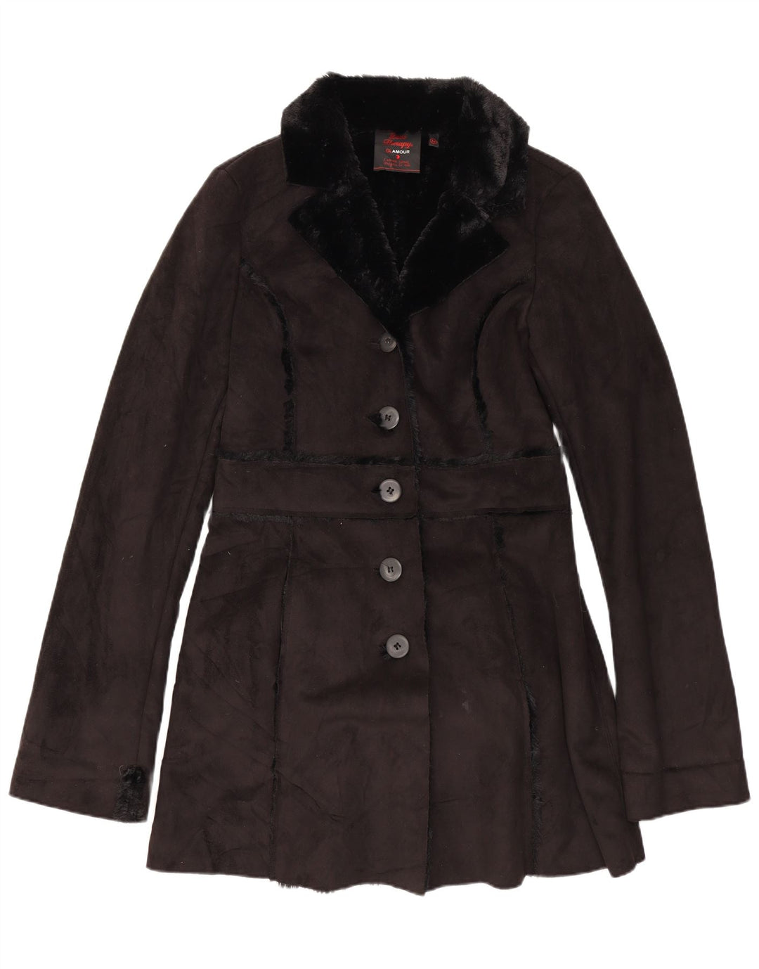 Vintage Womens Sherpa Overcoat UK 12 Medium Black