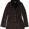 vintage Femmes Sherpa Overcoat UK 12 Moyen Noir