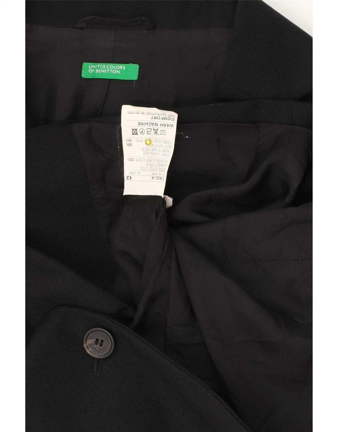 Benetton Womens 3 Button Blazer Jacket IT 42 Medium Black Polyester