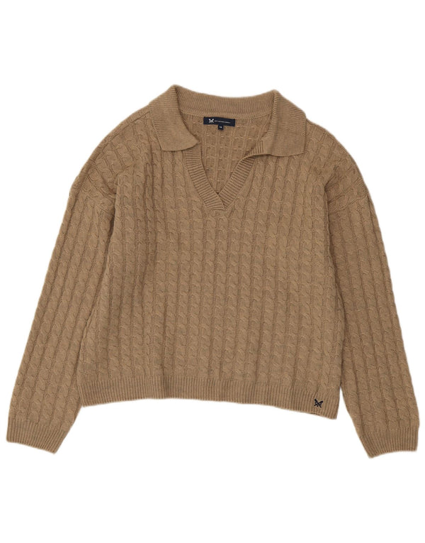 Crew Clothing Pull col polo pour femme UK 16 Large Beige Acrylique