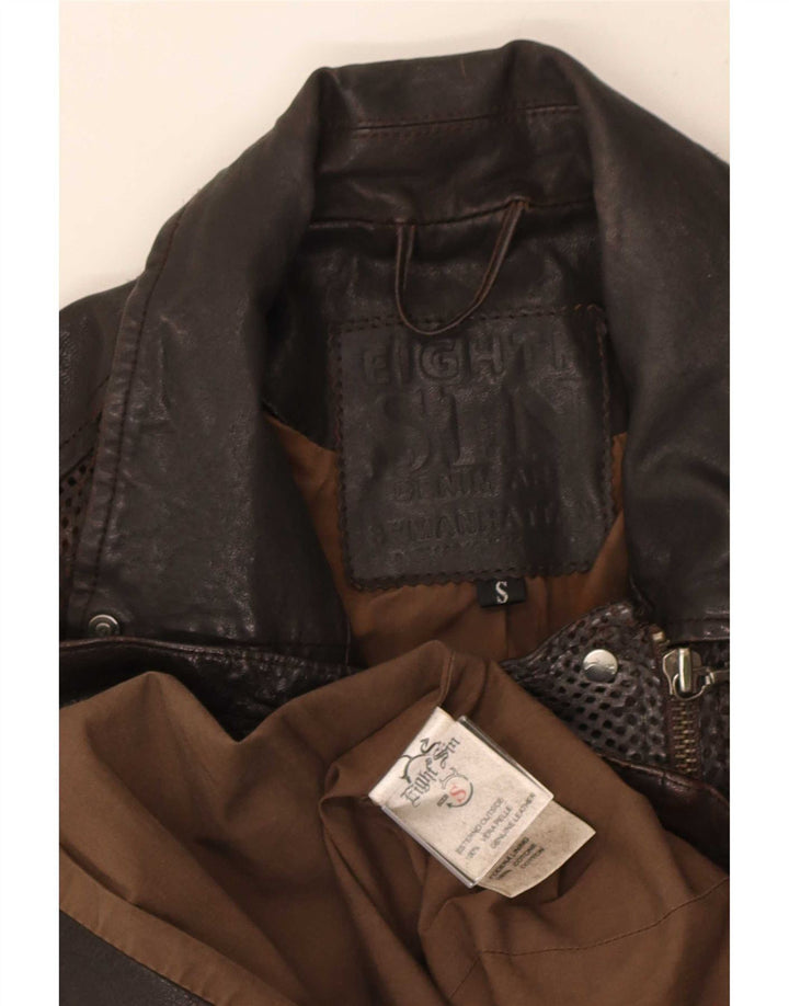 Eighth Sin Womens Leather Biker Jacket UK 10 Small Brown