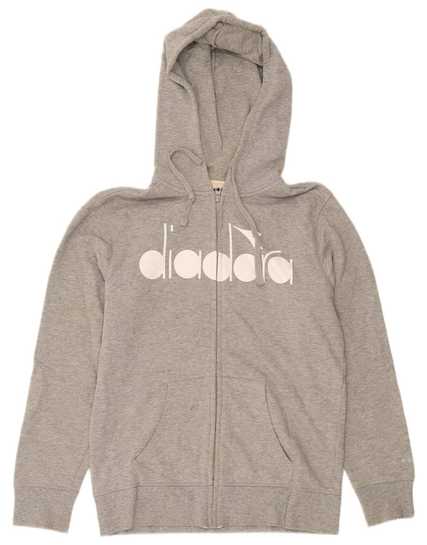 Diadora Womens Graphic Zip Hoodie Sweater UK 16 Large Grey Flecked Cotton