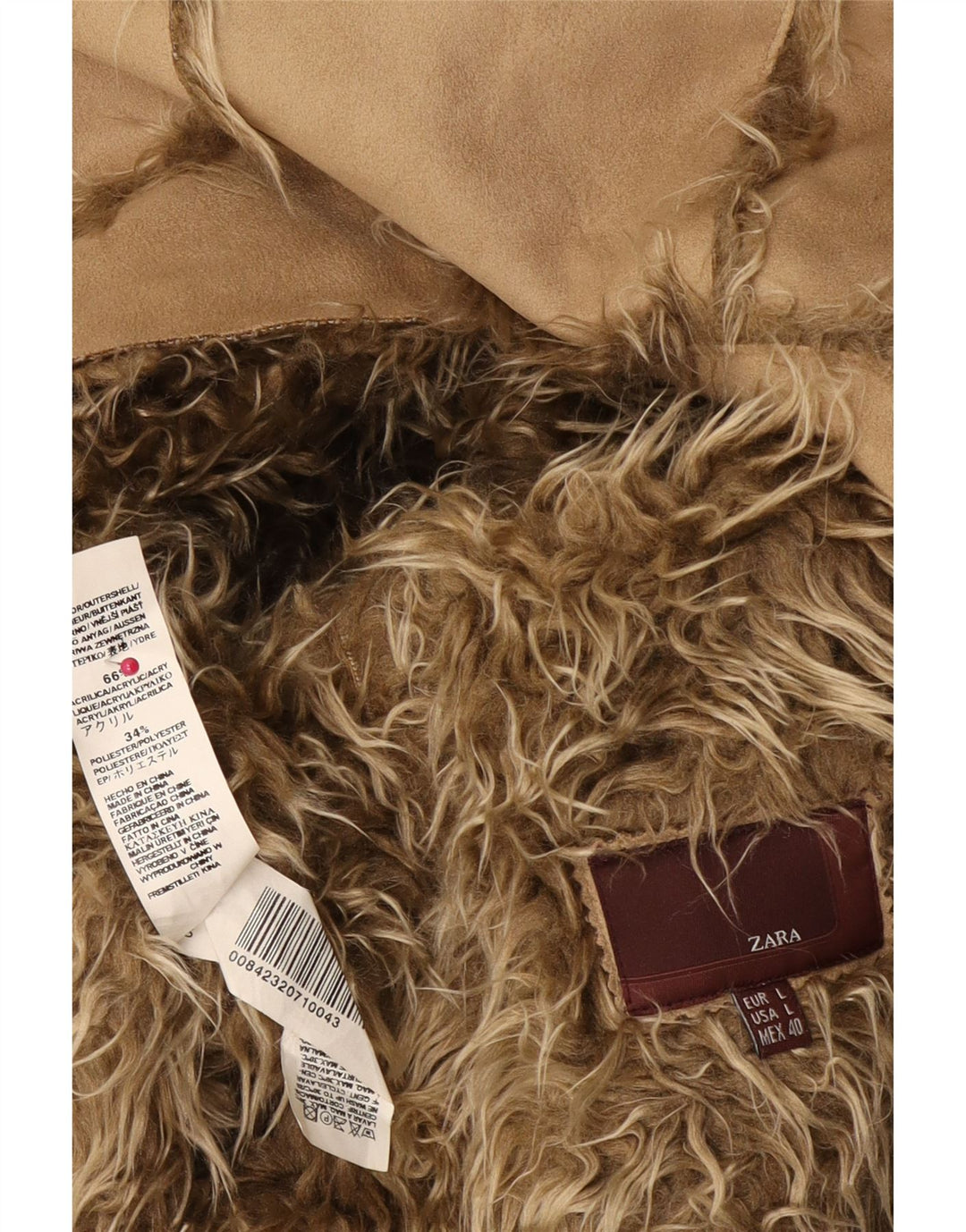 Zara Womens Sherpa Jacket UK 16 Large Beige Acrylic