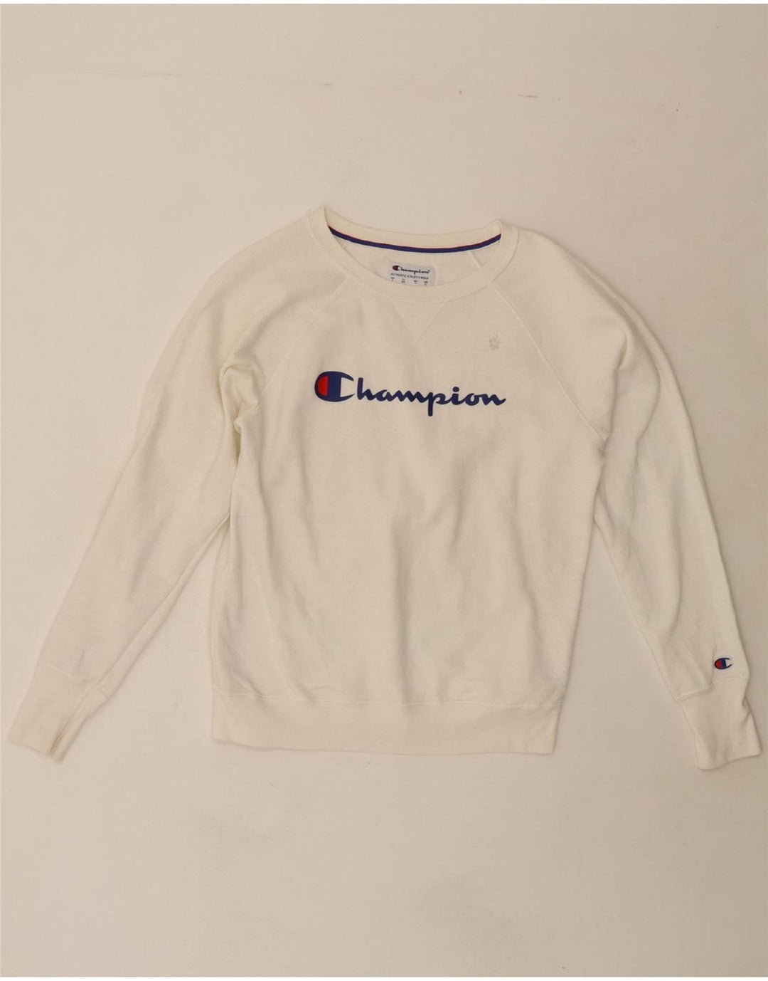 CHAMPION Womens Graphic Sweatshirt Jumper UK 14 Medium White Vintage Champion and Second-Hand Champion from Messina Hembry 