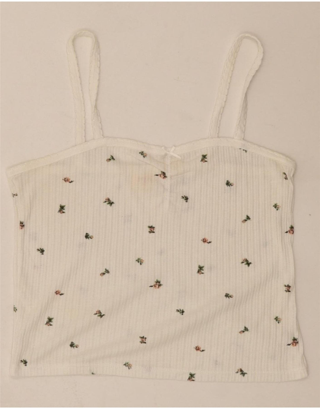 LEVI'S Womens Crop Cami Top UK 14 Large White Floral Vintage Levi's and Second-Hand Levi's from Messina Hembry 