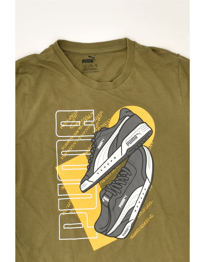 PUMA Boys Graphic T-Shirt Top 11-12 Years Khaki Cotton | Vintage Puma | Thrift | Second-Hand Puma | Used Clothing | Messina Hembry 