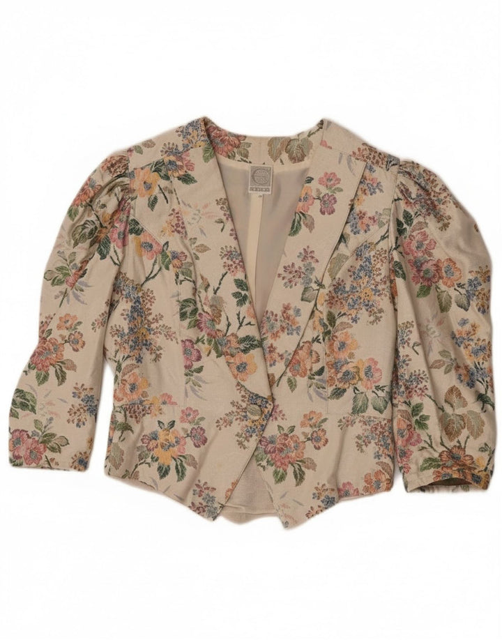 Eger Damen-Blazer mit 3/4-Ärmeln und 1 Knopf IT 42 Mittelbeige mit Blumenmuster