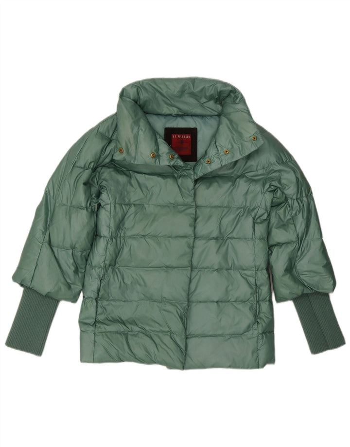 US Polo Assn. Jaqueta acolchoada feminina UK 12 poliéster verde médio