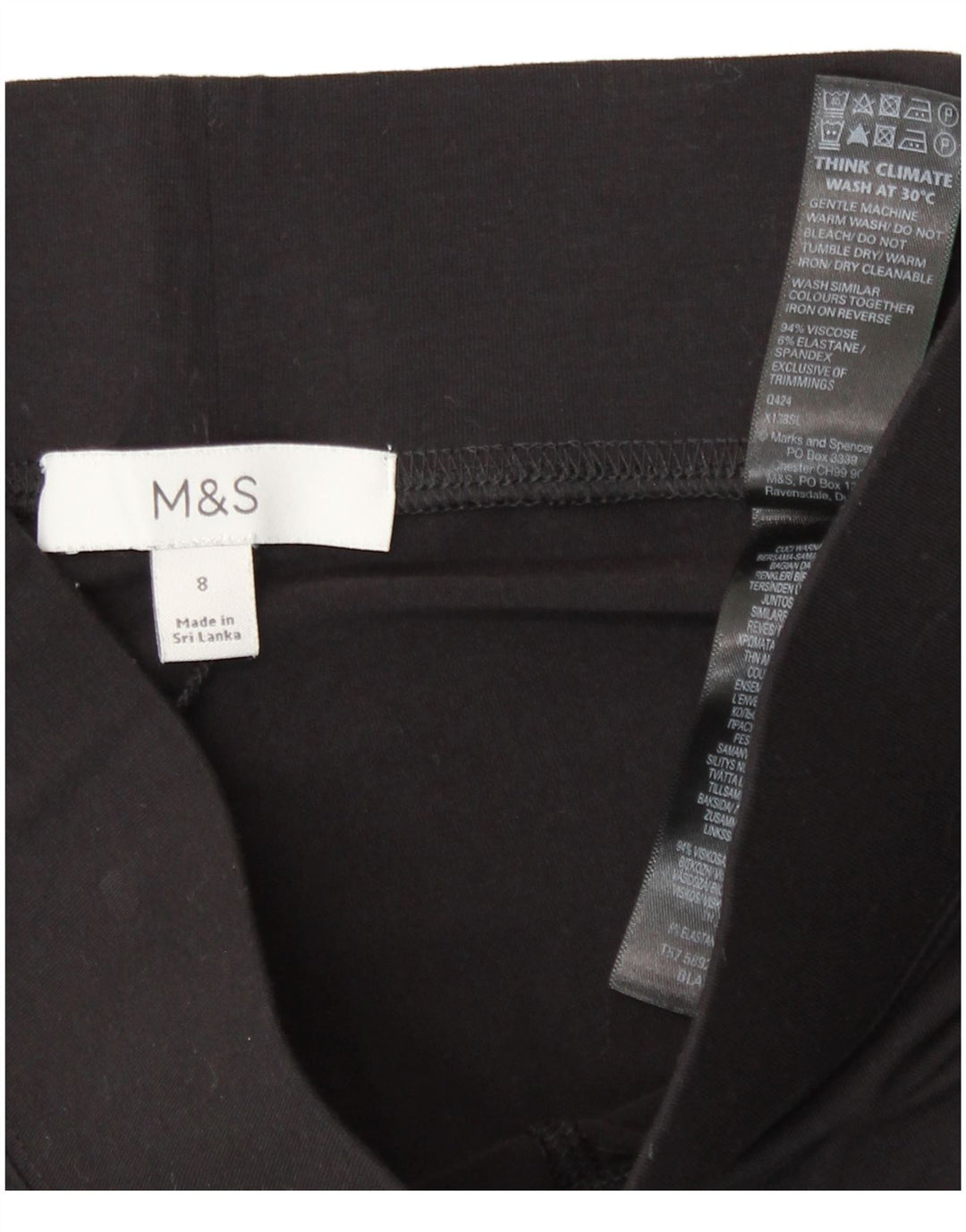 Marks & Spencer Womens Crop Leggings UK 8 Small Black Viscose