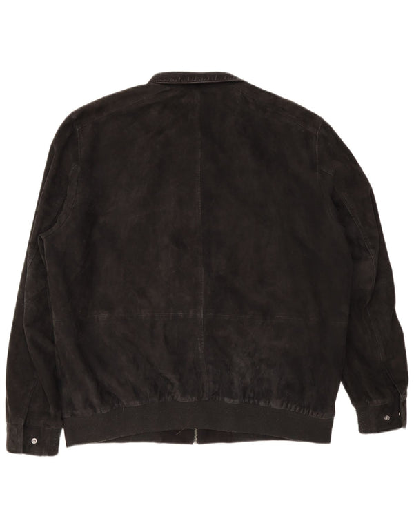 Christian Berg Mens Bomber Suede Jacket UK 38 Medium Navy Blue Suede