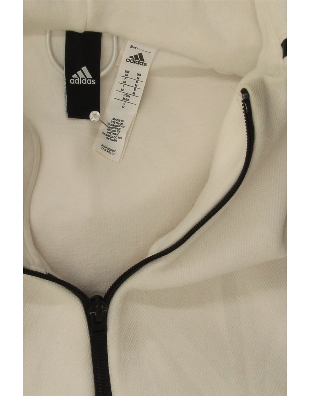 ADIDAS Mens Zip Hoodie Sweater Medium White Cotton