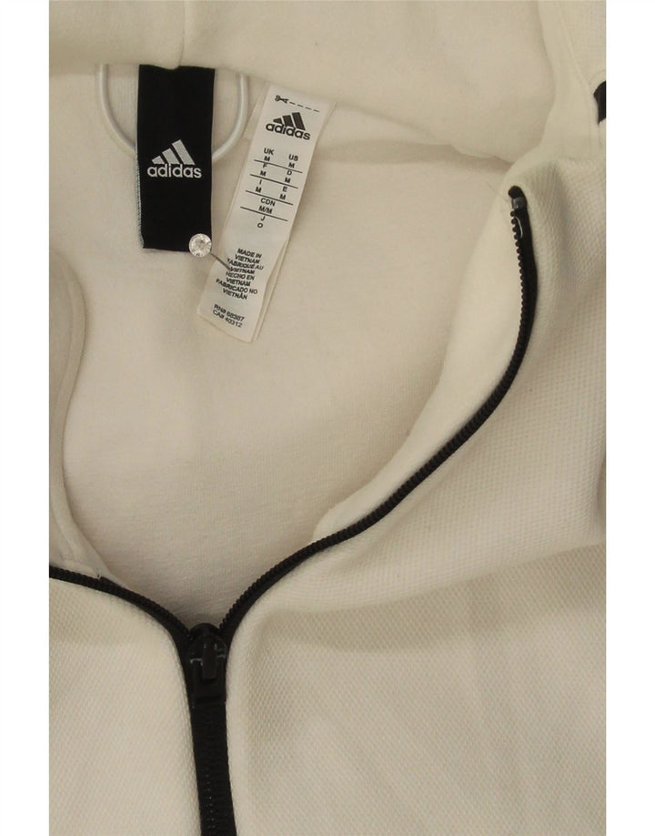 ADIDAS Mens Zip Hoodie Sweater Medium White Cotton