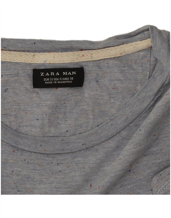 Zara Herre T-Shirt Top Lille Blå Flecked