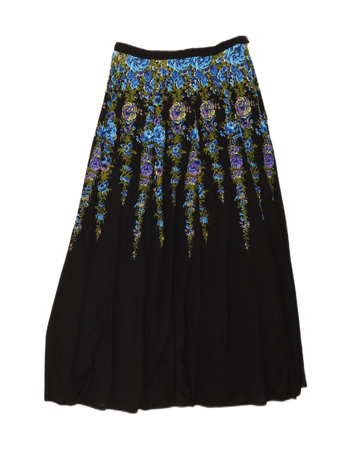 VINTAGE Womens Maxi Skirt W28 Medium  Black Floral Vintage Vintage and Second-Hand Vintage from Messina Hembry 