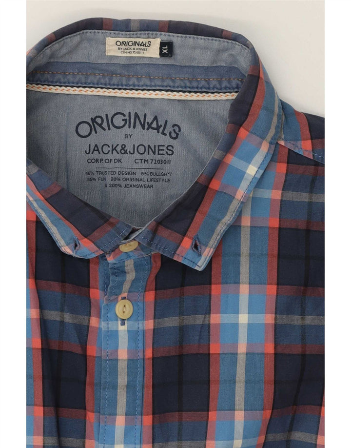 Jack & Jones Mens Short Sleeve Shirt XL Navy Blue Check