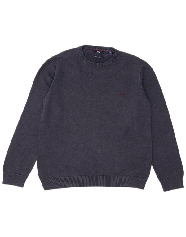 Gant Mens Crew Neck Jumper Sweater Large Navy Blue Cotton