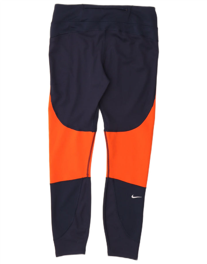 Nike Womens Leggings UK 14 Large  Navy Blue Colourblock Polyester