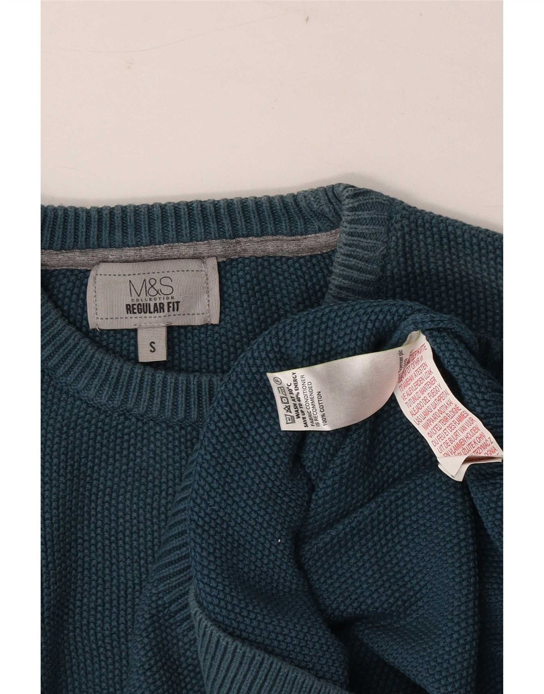 Marks & Spencer Mens Regular Fit Crew Neck Jumper Sweater Small Blue Cotton