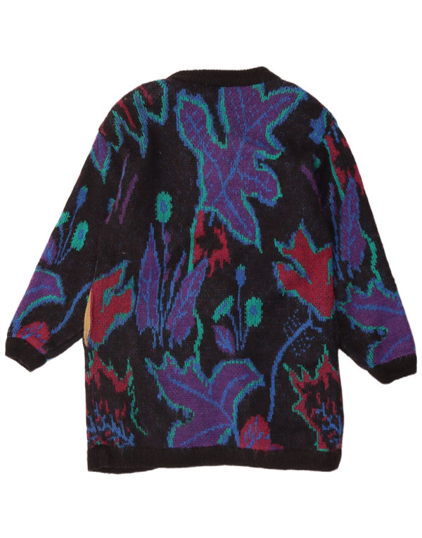Vintage Womens Longline Cardigan Sweater UK 18 XL Black Floral