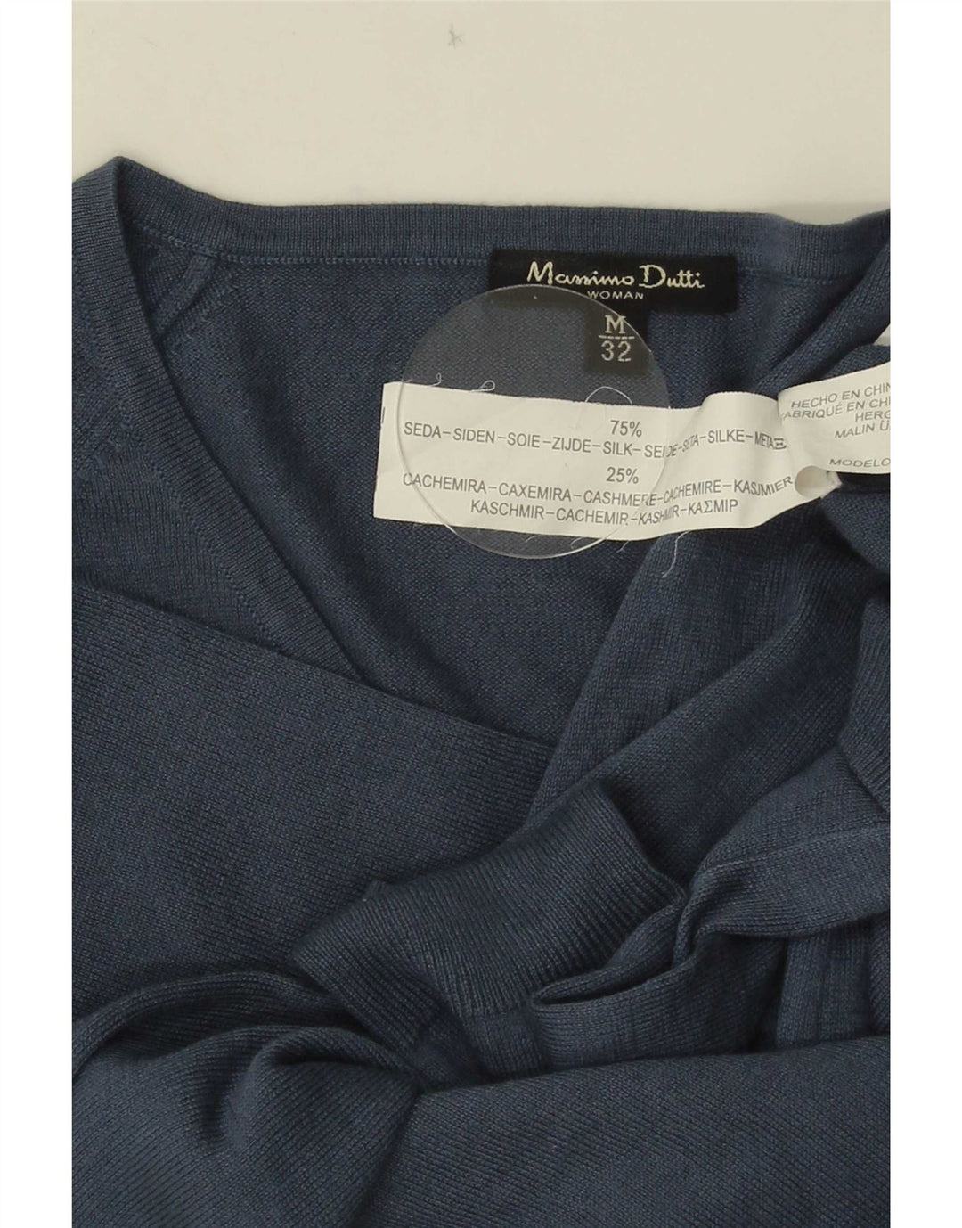 Massimo Dutti Womens V-Neck Jumper Sweater UK 12 Medium Blue Silk
