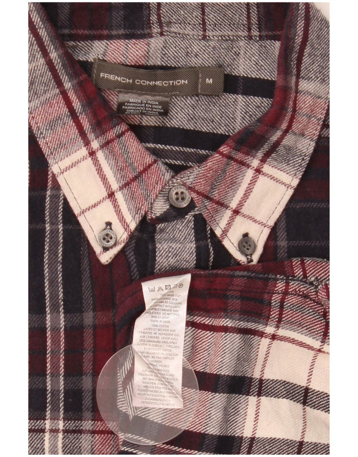 French Connection Mens Flannel Shirt Medium Burgundy Check Cotton