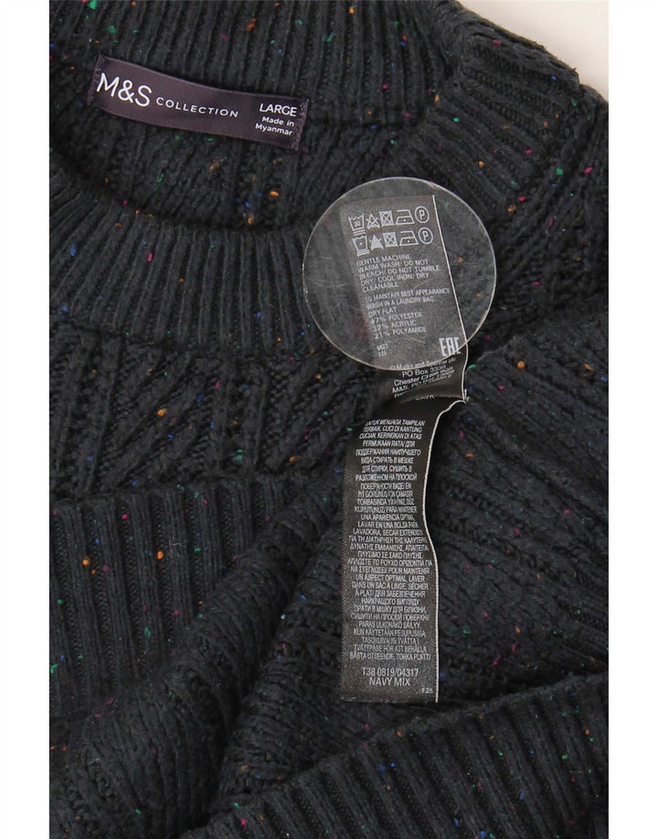Marks & Spencer Mens Crew Neck Jumper Sweater Large Navy Blue Flecked