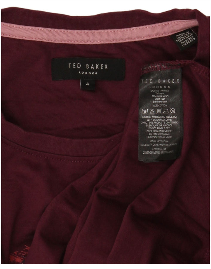 Ted Baker Mens Graphic T-Shirt Top Size 4 Large Maroon Cotton