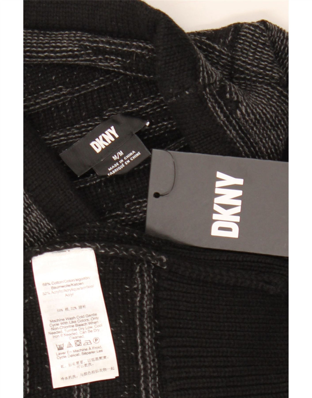 Dkny Mens Roll Neck Jumper Sweater Medium Black Striped Cotton