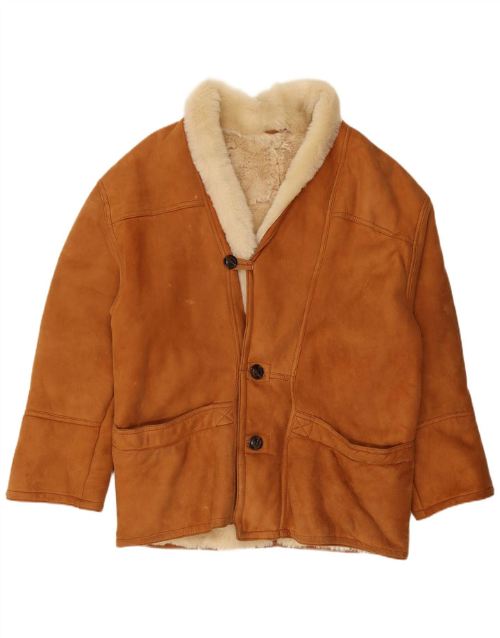 VINTAGE Chaqueta de piel de oveja para hombre Reino Unido 40 Marrón grande