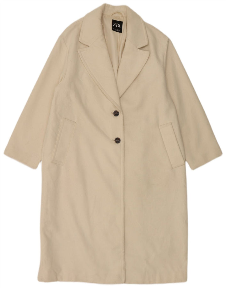 Zara Mujer Abrigo UK 46 Grande Poliéster Blanco