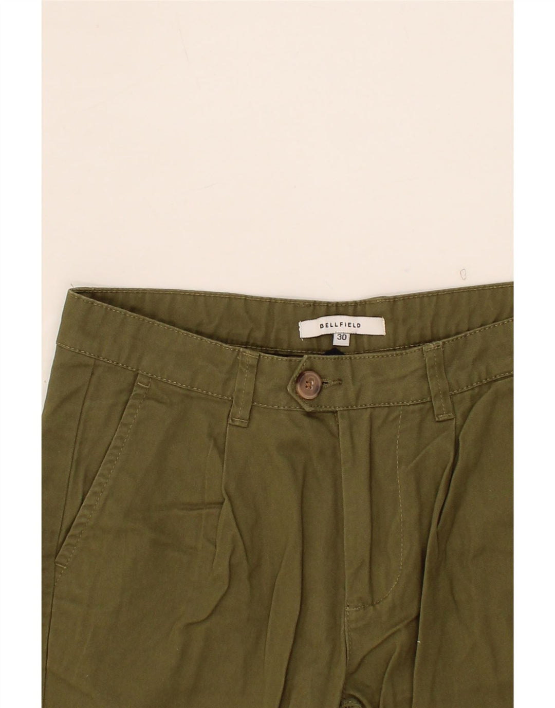 BELLFIELD Womens Pegged Chino Shorts W30 Medium Khaki Cotton Vintage Bellfield and Second-Hand Bellfield from Messina Hembry 