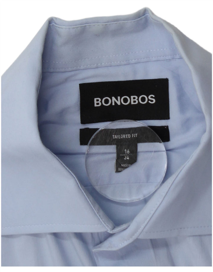 BONOBOS Mens Tailored Fit Pullover Shirt Size 16 Large Blue Cotton