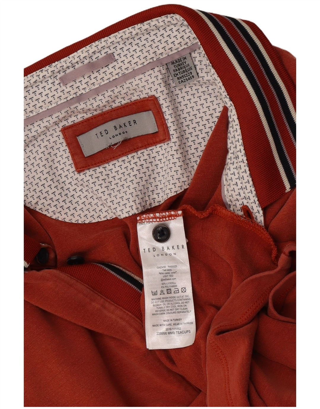 Ted Baker Mens Polo Shirt XL Orange Striped Lyocell