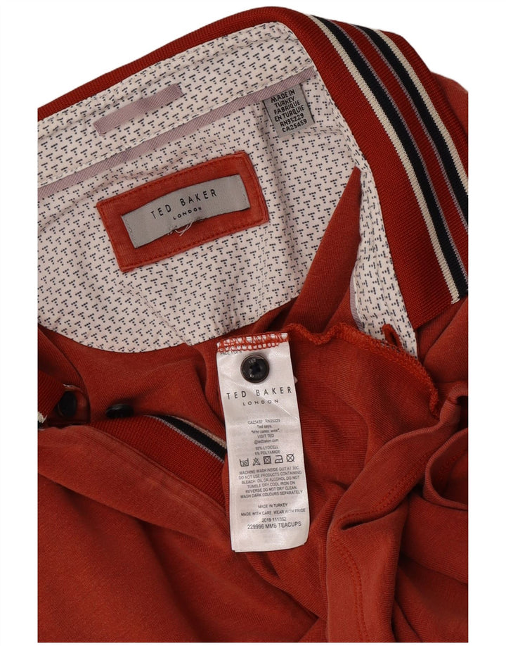 Ted Baker Mens Polo Shirt XL Orange Striped Lyocell