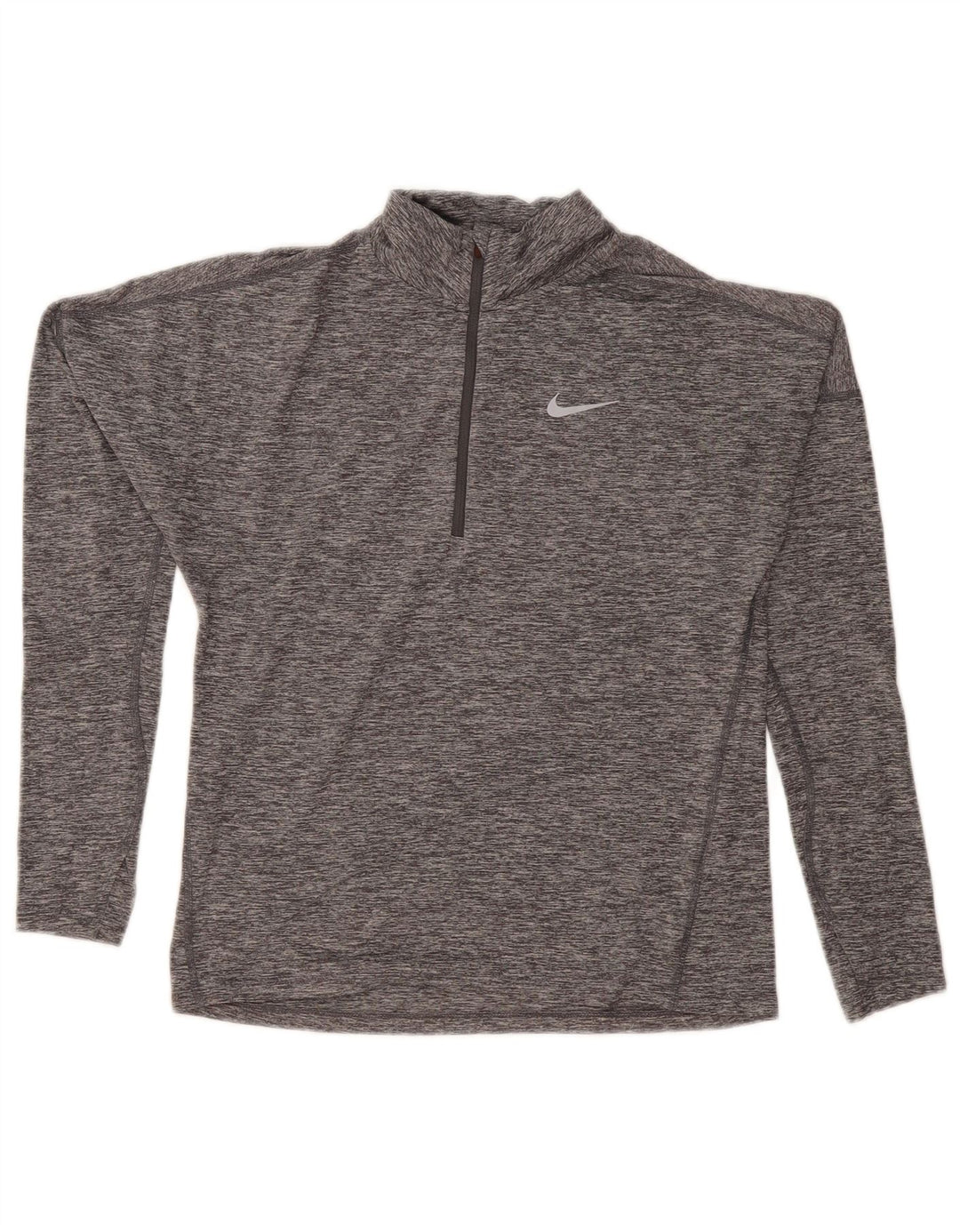 NIKE Mens Dri Fit Zip Neck Top Long Sleeve Small Grey Flecked Polyester