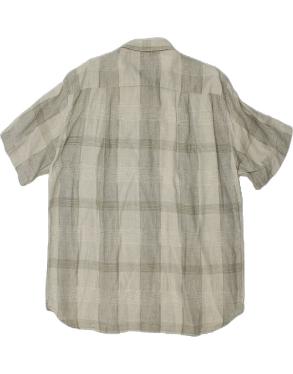 VINTAGE Mens Short Sleeve Shirt XL Beige Check Linen