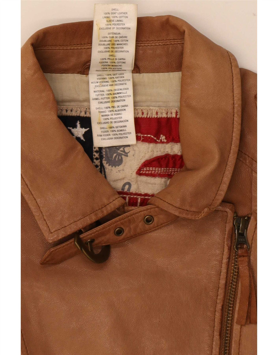 True Religion Dame Læder Biker Jacket UK 10 Small Beige Colourblock