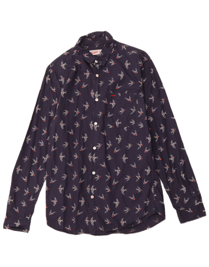 JACK & JONES Mens Graphic Shirt Small Navy Blue Cotton