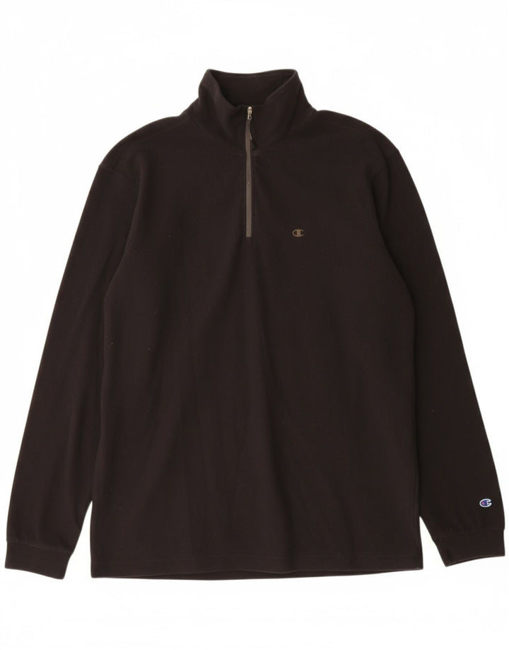 CHAMPION Mens Zip Neck Fleece Jumper 2XL Black Polypeptide