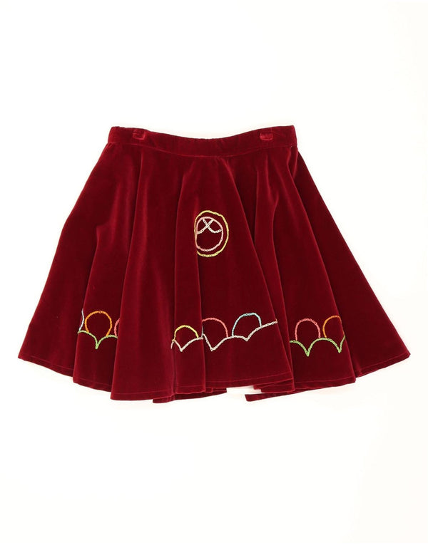 Saia circular feminina vintage W25 XS vermelho geométrico retrô