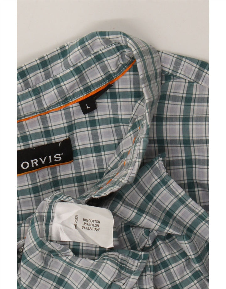 Orvis Mens Shirt Large Green Check Cotton