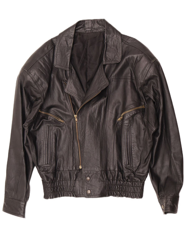 Jaqueta de couro masculina vintage IT 46 pequeno motociclista preto