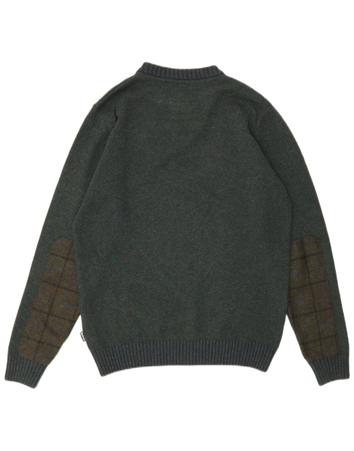 Barbour Mens Crew Neck Jumper Sweater Large Green Colourblock Wool