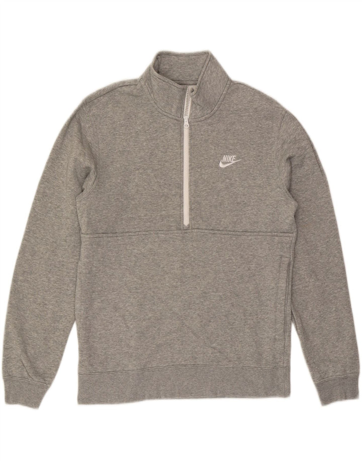 NIKE Mens Zip Neck Sweatshirt Jumper Small Grey Cotton Vintage Nike and Second-Hand Nike from Messina Hembry 