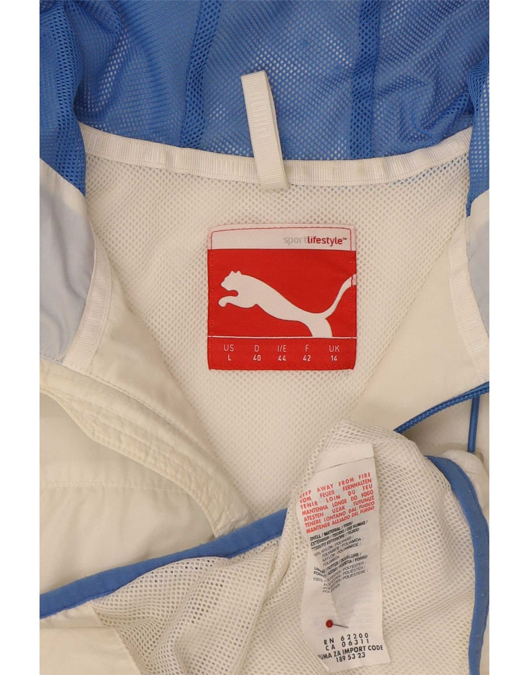 Giacca antipioggia con cappuccio da donna Puma UK 14 Large White Nylon