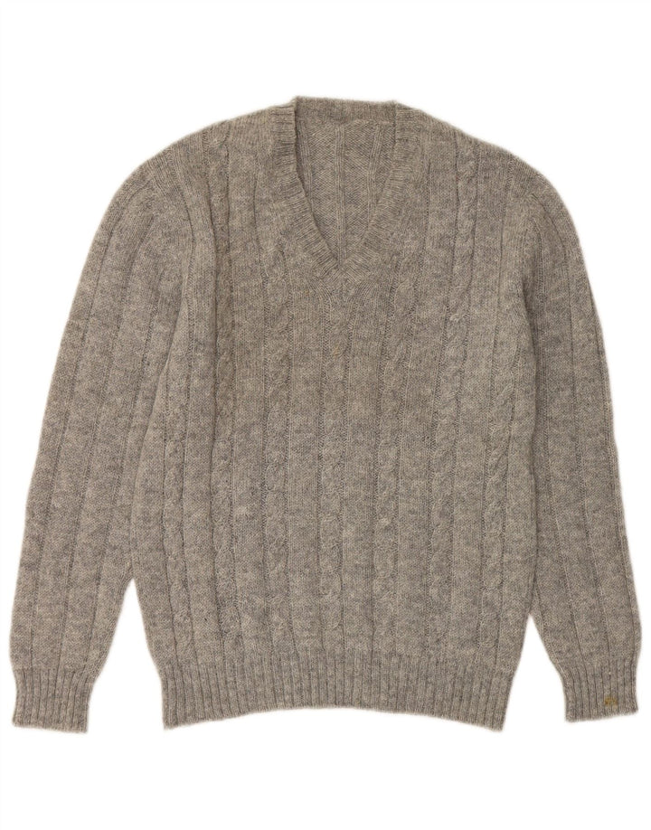 VINTAGE Womens V-Neck Jumper Sweater UK 14 Medium Grey
