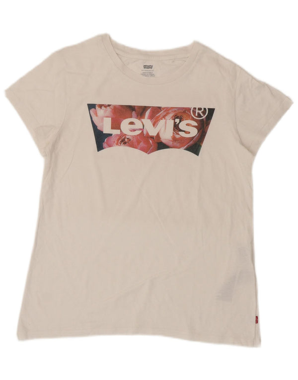 T-shirt grafica da donna Levi's Top UK 12 cotone bianco medio