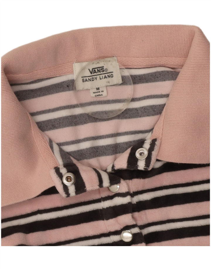 VANS Womens Polo Shirt UK 12 Medium Pink Striped