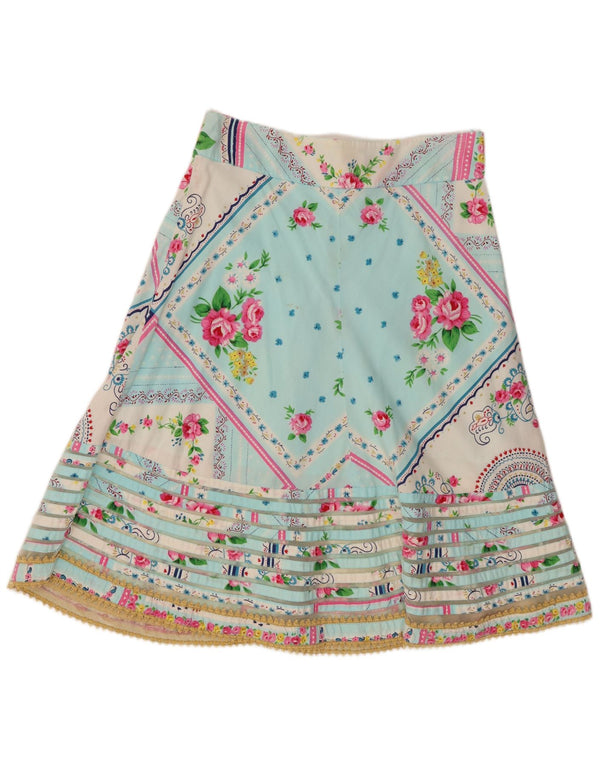 Saia feminina Whistles A-Line UK 16 grande W34 azul floral
